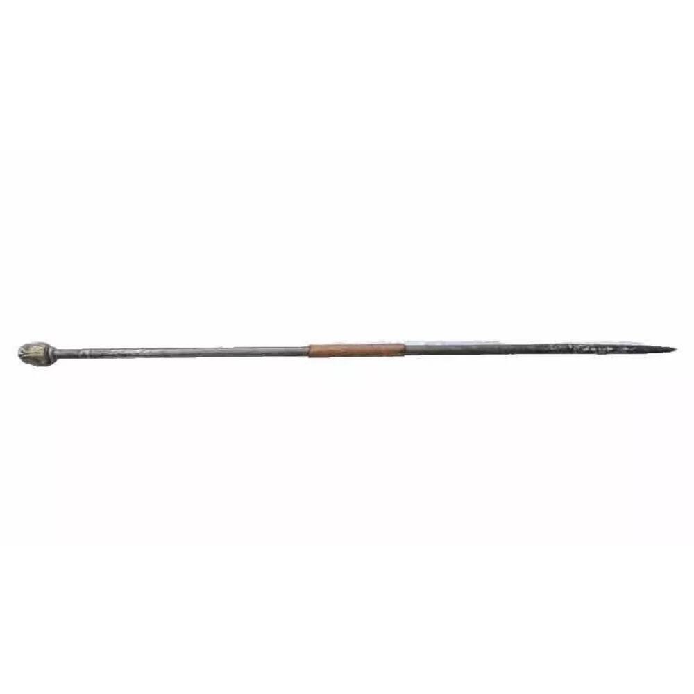 Antique Wrought Iron Leather Fireplace Poker Brass Tip Tool